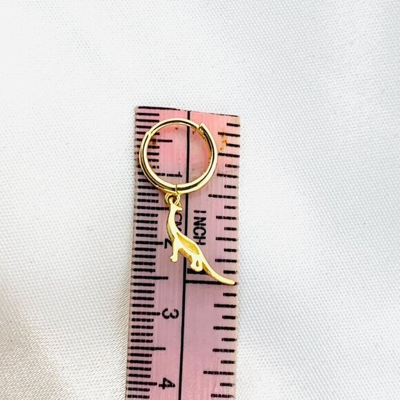 Gold-Plated 925 Sterling Silver Diplodocus Dinosaur Hoop Earrings 1"L - Picture 8 of 8